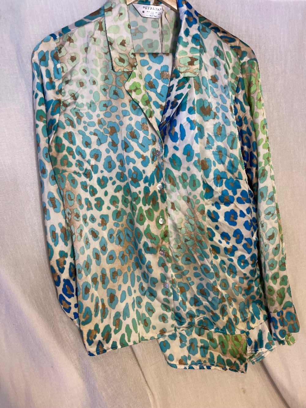 Lisa Frank Multicolor Leopard Print Satin Pajama Top - Blue Green Brown